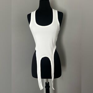 Akira White Ribbed Tank Top with Front Tabs